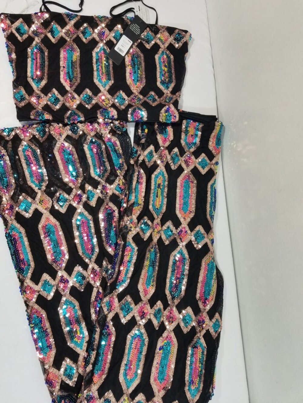 Fashion Nova Just Your Fairytale Black Sequin Matching Pant Set LARGE New - Picture 6 of 11